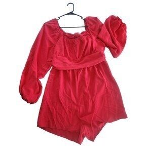 Red Off Shoulder Bow Tie Back Long Sleeve Romper Women's Size XL